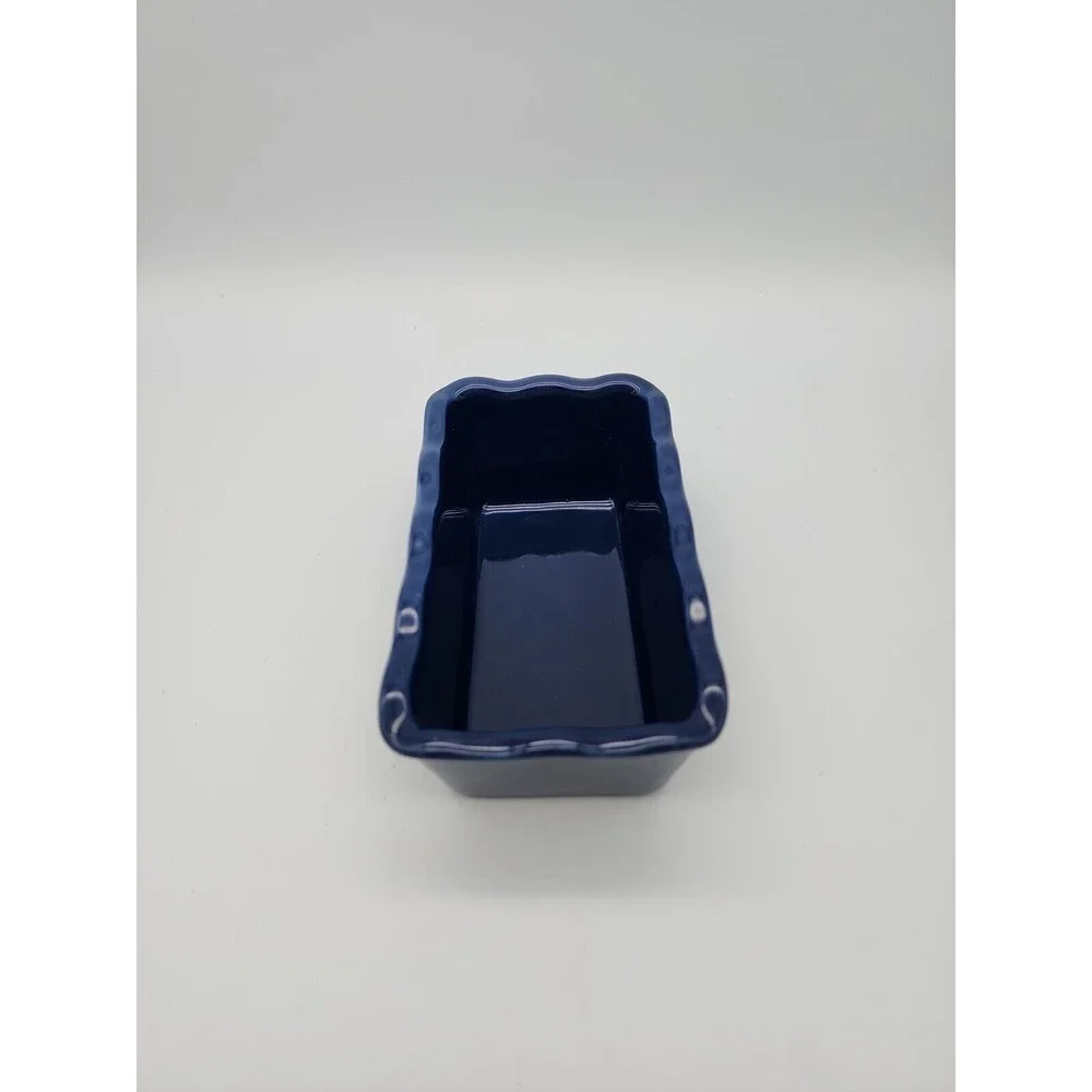 Nantucket Ceramic Mini Loaf Pan Santa Claus Winter Scene Navy Blue NEW 6